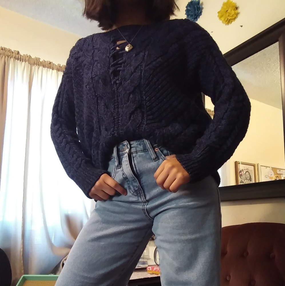 Blue and black knit sweater